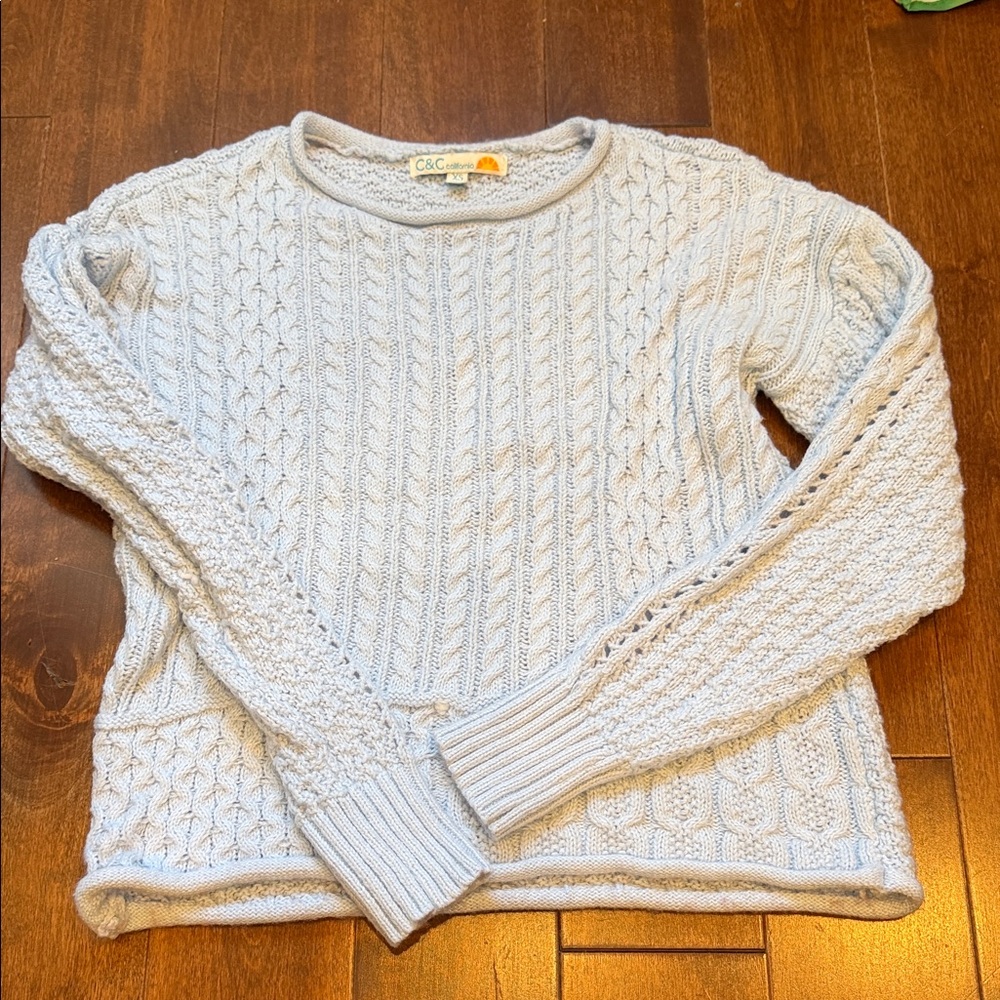 C&C California Ivory Cable Knit Crewneck Sweater